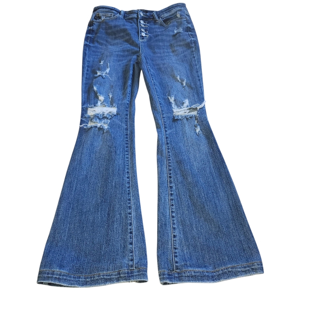 Judy Blue Trouser Flare Jeans - Picture 2 of 6